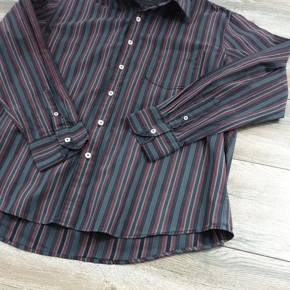 Tasso Elba Mens XL Long Sleeve Shirt Office Business Dress Designer Maroon Black - Picture 2 of 10